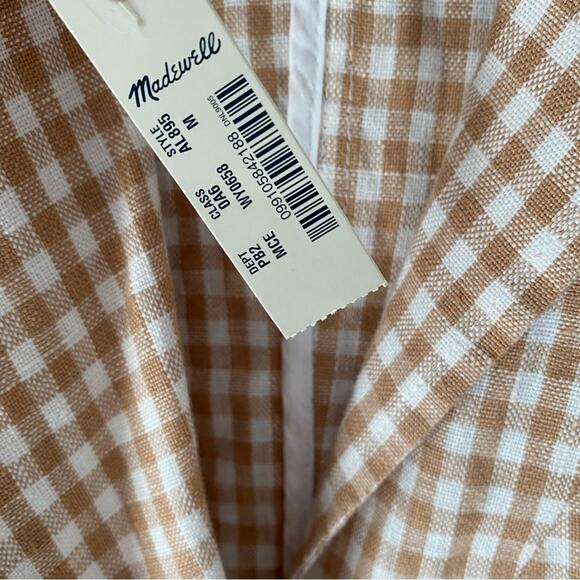 Madewell Linen Dorset Gingham Tan Cream Boyfriend Blazer NWTs size medium - Picture 11 of 12